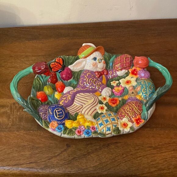 Christopher Radko 3D Dapper Hare Easter Bunny Handled Platter RARE - Picture 1 of 7